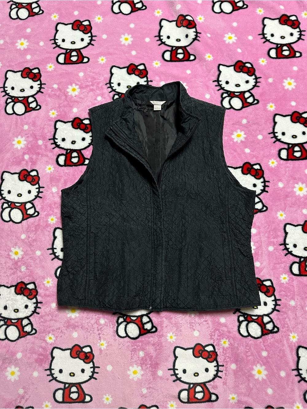 Christopher & Banks Black Quilted Silk Sleeveless Vest